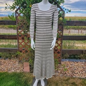 Blupepper Striped Long Sleeve Women's Maxi Bodycon Dress Size Large EUC
